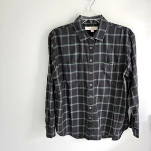 Loft black green windowpane button down shirt